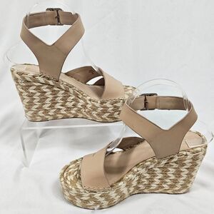 Sigerson Morrison Arien Platform Wedge Espadrille Sandals in Beige Nude - Size 7